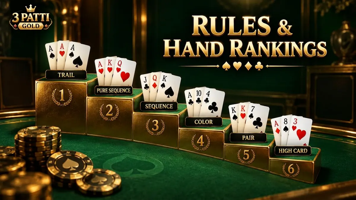 Three aces on green felt showing the top Teen Patti hand